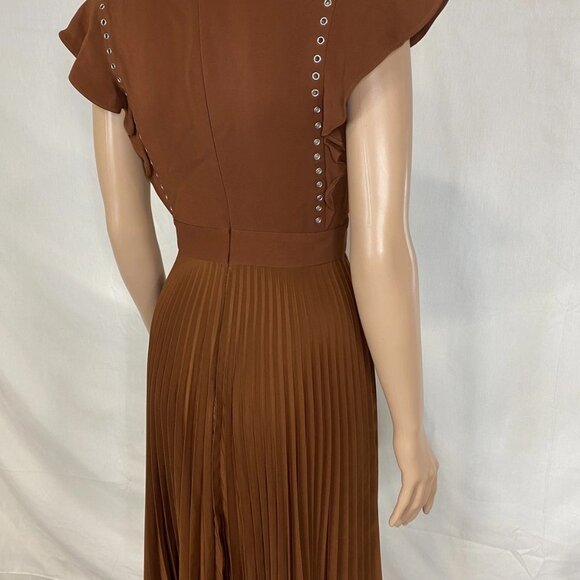 A.L.C. Women’s Pleated Grommet Detail Dress Size 0 Brown - Picture 4 of 10